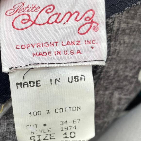 Vintage Lanz Midi Dress Polka Dot Floral Print Drop Waist Fit & Flare Black 4 - Picture 8 of 9